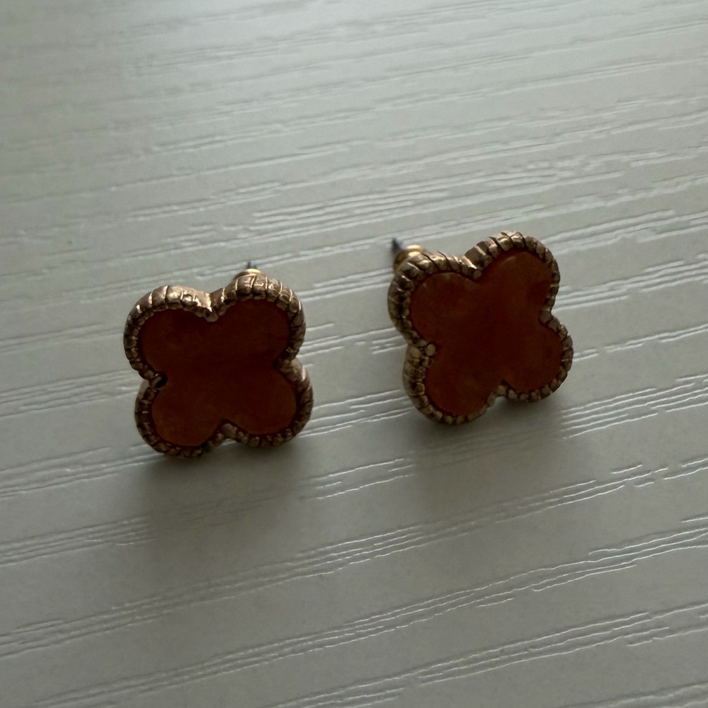 Druzy Gold and Orange Flower Stud Earrings